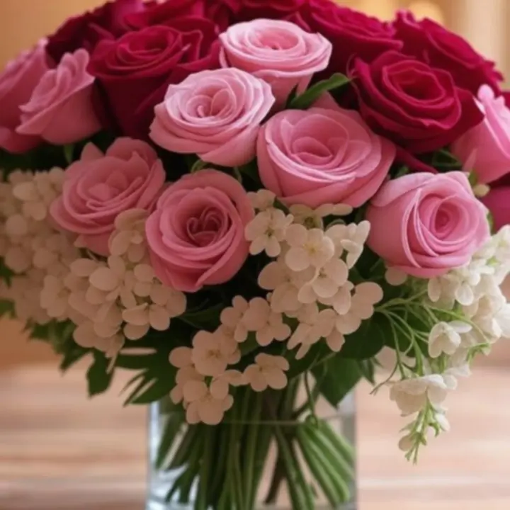 Romantikus évfordulós rózsacsokor elegáns csomagolásban