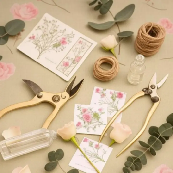 Virágápolási eszközök és tápoldatok gyűjteménye