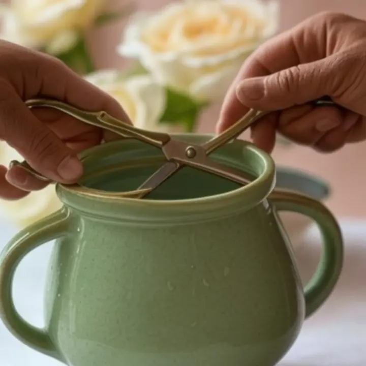 Virágszár precíz vágása szögben professzionális eszközzel